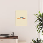 Fish Trio Mid-Century Modern Minimalism in Orange, Slate Blue, Brown, and Cream Beige Poster Gallery Image 2