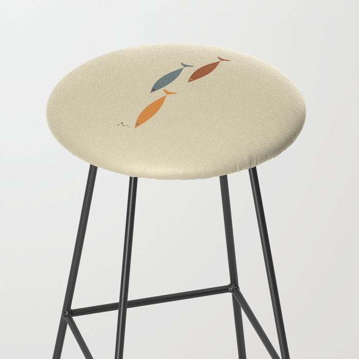 Fish Trio Mid-Century Modern Minimalism in Orange, Slate Blue, Brown, and Cream Beige Stool Gallery Image 2