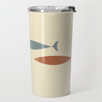 Fish Trio Mid-Century Modern Minimalism in Orange, Slate Blue, Brown, and Cream Beige Travel Mug Gallery Image 2