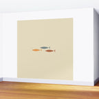 Fish Trio Mid-Century Modern Minimalism in Orange, Slate Blue, Brown, and Cream Beige Wall Mural Gallery Image 2