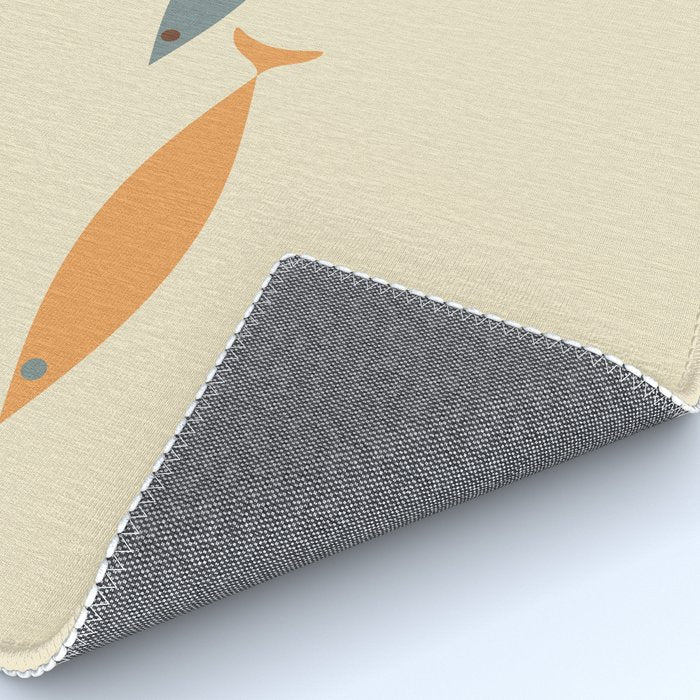 Fish Trio Mid-Century Modern Minimalism in Orange, Slate Blue, Brown, and Cream Beige Rug Gallery Image 4