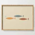 Fish Trio Mid-Century Modern Minimalism in Orange, Slate Blue, Brown, and Cream Beige Serving Tray Gallery Image 1