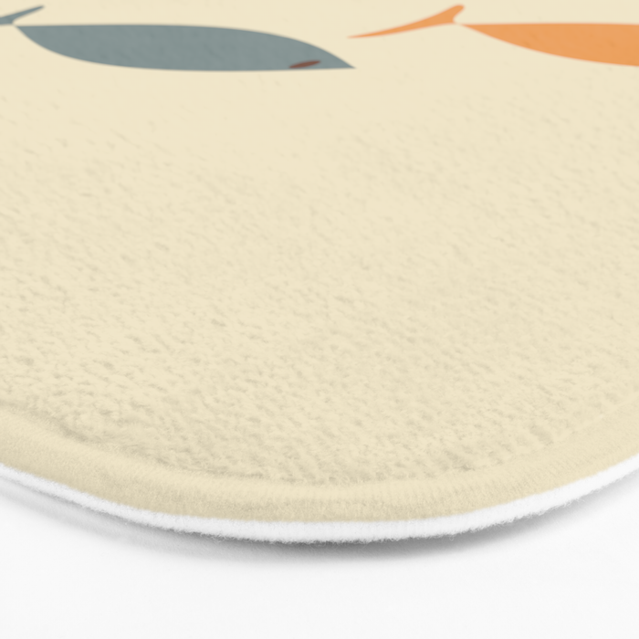 Fish Trio Mid-Century Modern Minimalism in Orange, Slate Blue, Brown, and Cream Beige Bath Mat Gallery Image 3