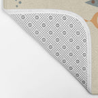 Fish Trio Mid-Century Modern Minimalism in Orange, Slate Blue, Brown, and Cream Beige Bath Mat Gallery Image 2