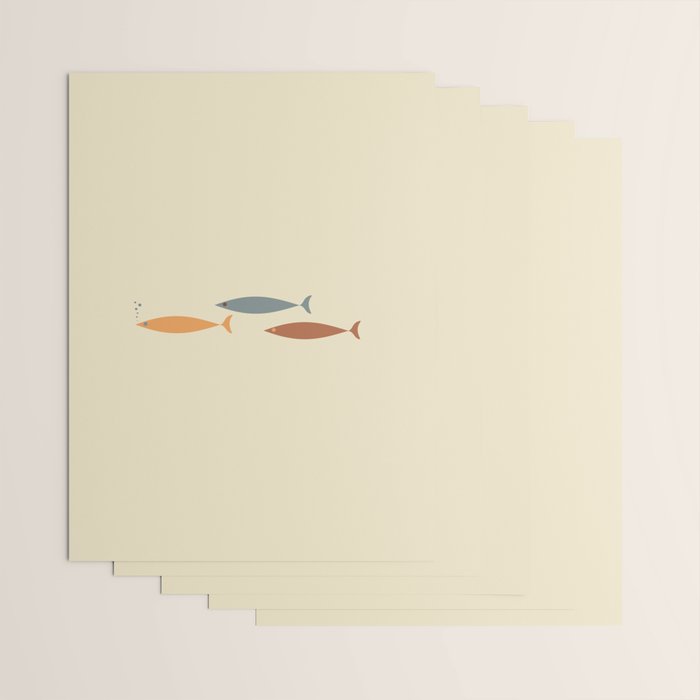 Fish Trio Mid-Century Modern Minimalism in Orange, Slate Blue, Brown, and Cream Beige Wrapping Paper Gallery Image 3