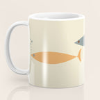Fish Trio Mid-Century Modern Minimalism in Orange, Slate Blue, Brown, and Cream Beige Coffee Mug Gallery Image 3