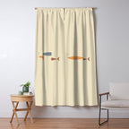 Fish Trio Mid-Century Modern Minimalism in Orange, Slate Blue, Brown, and Cream Beige Window Curtain Gallery Image 5
