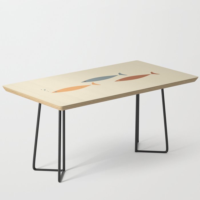 Fish Trio Mid-Century Modern Minimalism in Orange, Slate Blue, Brown, and Cream Beige Coffee Table Gallery Image 1