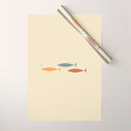 Fish Trio Mid-Century Modern Minimalism in Orange, Slate Blue, Brown, and Cream Beige Wrapping Paper Gallery Image 1