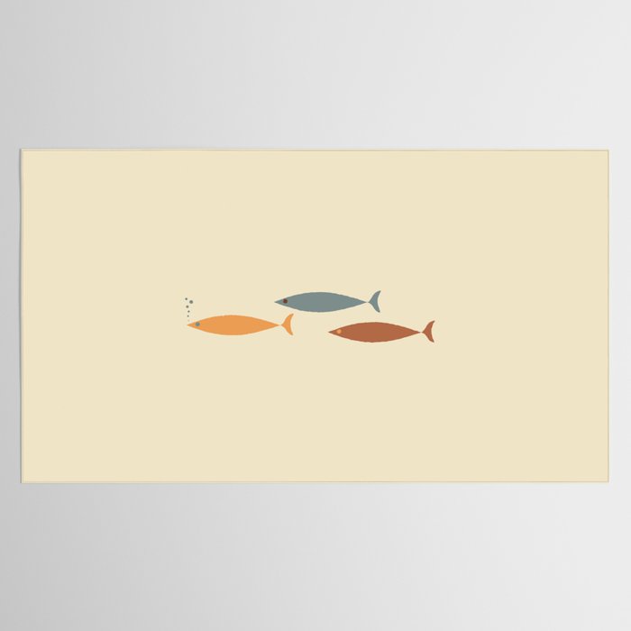 Fish Trio Mid-Century Modern Minimalism in Orange, Slate Blue, Brown, and Cream Beige Tablecloth Gallery Image 2