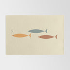 Fish Trio Mid-Century Modern Minimalism in Orange, Slate Blue, Brown, and Cream Beige Rug Gallery Image 2