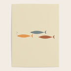 Fish Trio Mid-Century Modern Minimalism in Orange, Slate Blue, Brown, and Cream Beige Poster Gallery Image 4