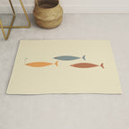 Fish Trio Mid-Century Modern Minimalism in Orange, Slate Blue, Brown, and Cream Beige Rug Gallery Image 1