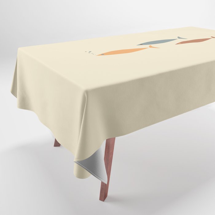 Fish Trio Mid-Century Modern Minimalism in Orange, Slate Blue, Brown, and Cream Beige Tablecloth Gallery Image 1