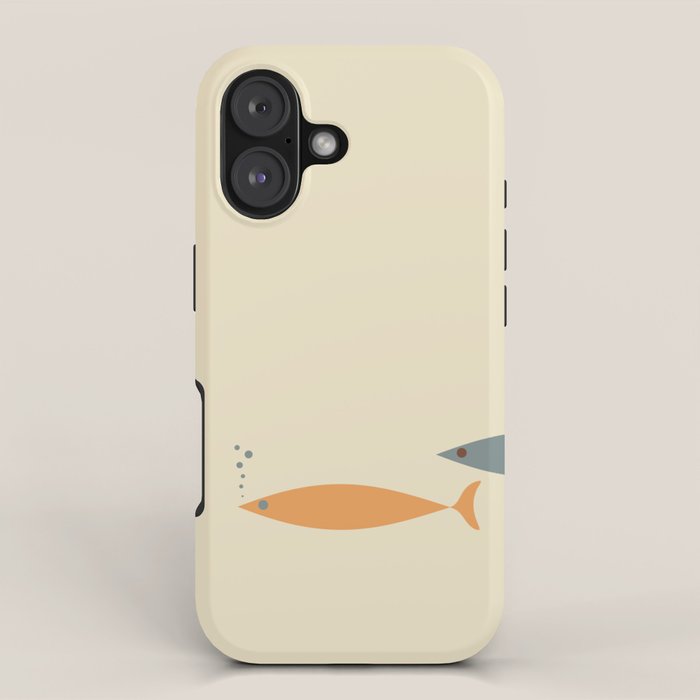 Fish Trio Mid-Century Modern Minimalism in Orange, Slate Blue, Brown, and Cream Beige iPhone Case Gallery Image 1