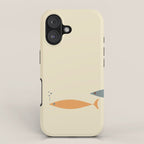 Fish Trio Mid-Century Modern Minimalism in Orange, Slate Blue, Brown, and Cream Beige iPhone Case Gallery Image 1