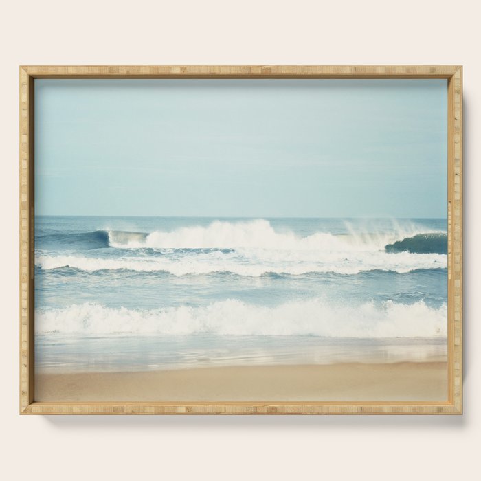 Ocean Photography, Calming Sea Photo, Blue Waves Seascape Photograph, Beach Print Serving Tray Gallery Image 1