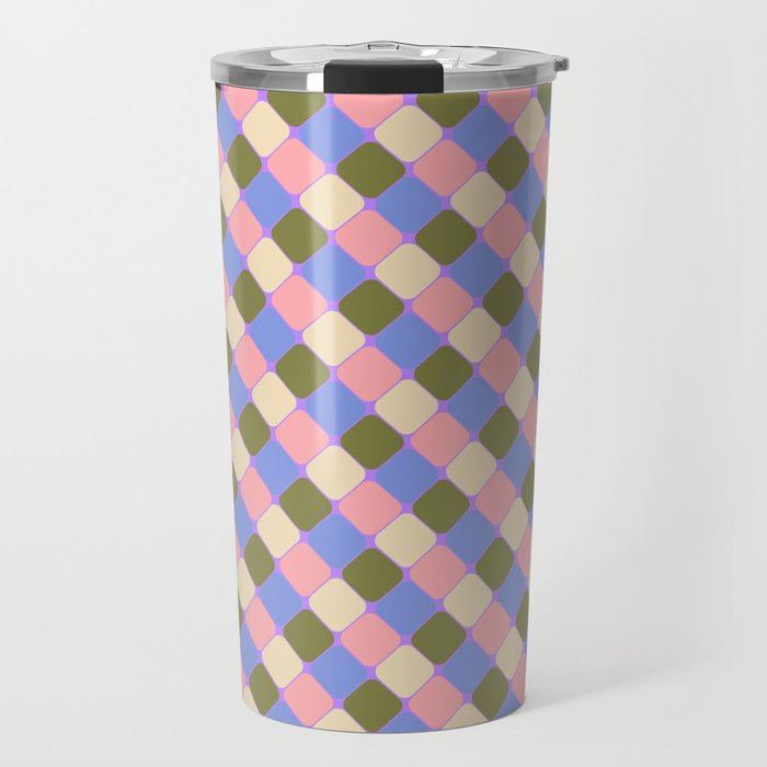 Checkered Geometric Shapes - Very Peri, Blue, Olive, Pink and Cream  Travel Mug Gallery Image 1