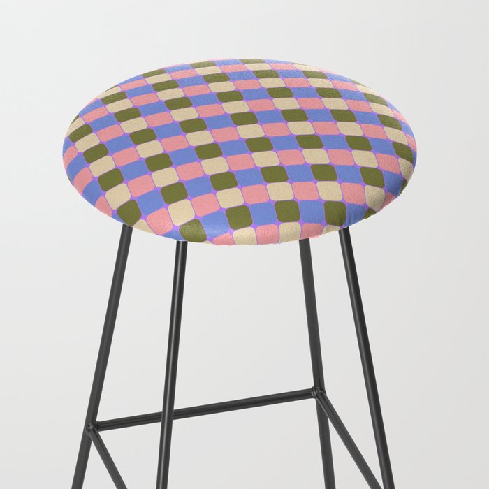 Checkered Geometric Shapes - Very Peri, Blue, Olive, Pink and Cream  Stool Gallery Image 2