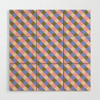 Checkered Geometric Shapes - Very Peri, Blue, Olive, Pink and Cream  Wood Wall Art Gallery Image 1