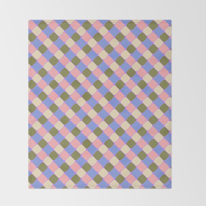 Checkered Geometric Shapes - Very Peri, Blue, Olive, Pink and Cream  Throw Blanket Gallery Image 2