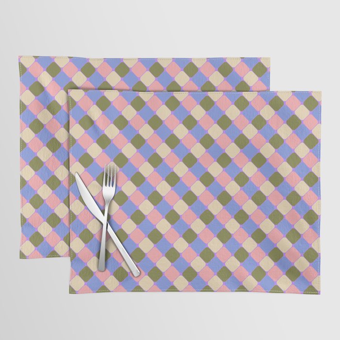 Checkered Geometric Shapes - Very Peri, Blue, Olive, Pink and Cream  Placemat Gallery Image 1