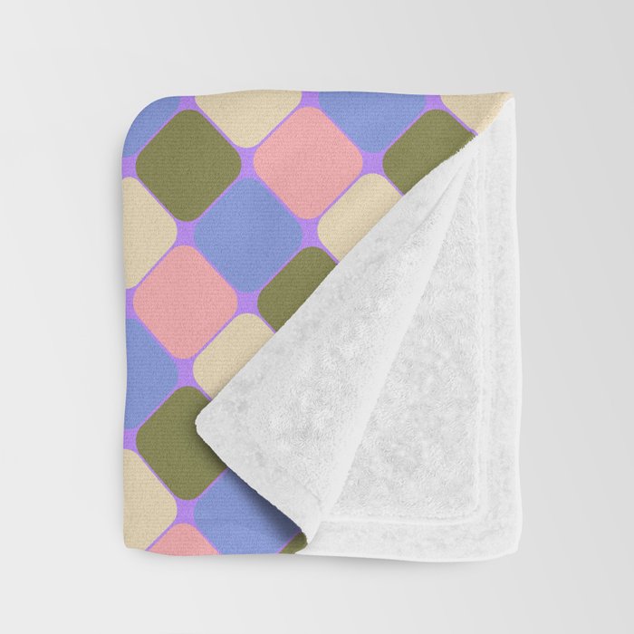 Checkered Geometric Shapes - Very Peri, Blue, Olive, Pink and Cream  Throw Blanket Gallery Image 3