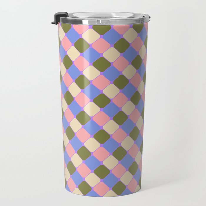 Checkered Geometric Shapes - Very Peri, Blue, Olive, Pink and Cream  Travel Mug Gallery Image 3