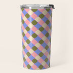 Checkered Geometric Shapes - Very Peri, Blue, Olive, Pink and Cream  Travel Mug Gallery Image 2