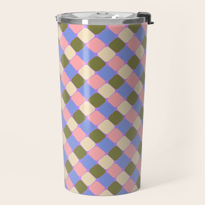 Checkered Geometric Shapes - Very Peri, Blue, Olive, Pink and Cream  Travel Mug Gallery Image 2