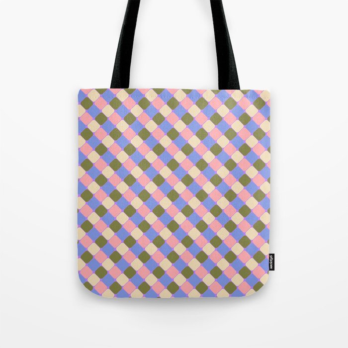 Checkered Geometric Shapes - Very Peri, Blue, Olive, Pink and Cream  Tote Bag Gallery Image 1