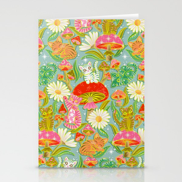 Kittens & Shrooms - Electric on Blue Stationery Card Gallery Image 2