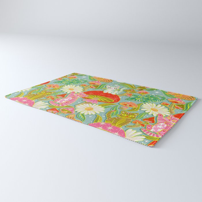 Kittens & Shrooms - Electric on Blue Rug Gallery Image 3
