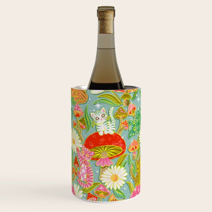 Kittens & Shrooms - Electric on Blue Wine Chiller Gallery Image 1