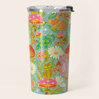 Kittens & Shrooms - Electric on Blue Travel Mug Gallery Image 2