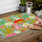Kittens & Shrooms - Electric on Blue Outdoor Rug Gallery Image 2