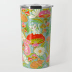 Kittens & Shrooms - Electric on Blue Travel Mug Gallery Image 1