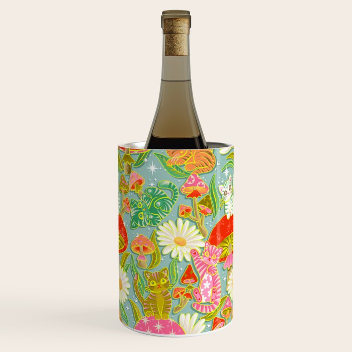 Kittens & Shrooms - Electric on Blue Wine Chiller Gallery Image 3