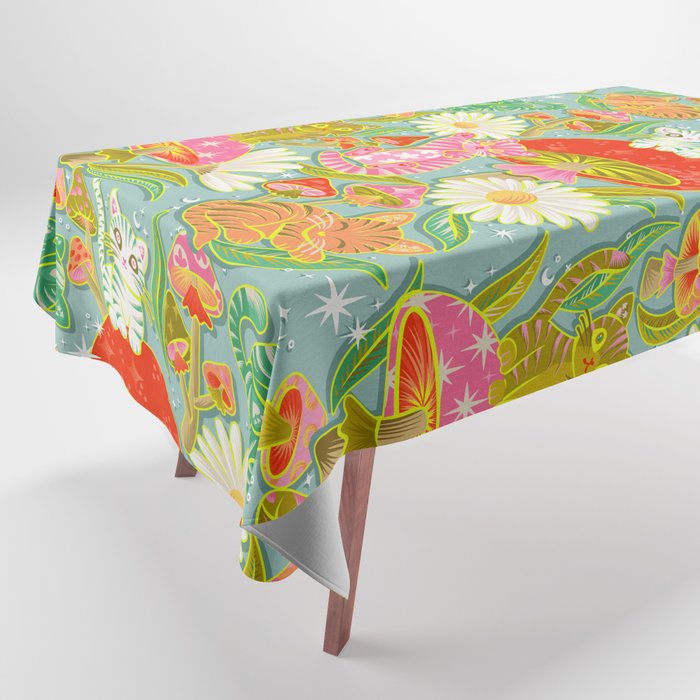 Kittens & Shrooms - Electric on Blue Tablecloth Gallery Image 1