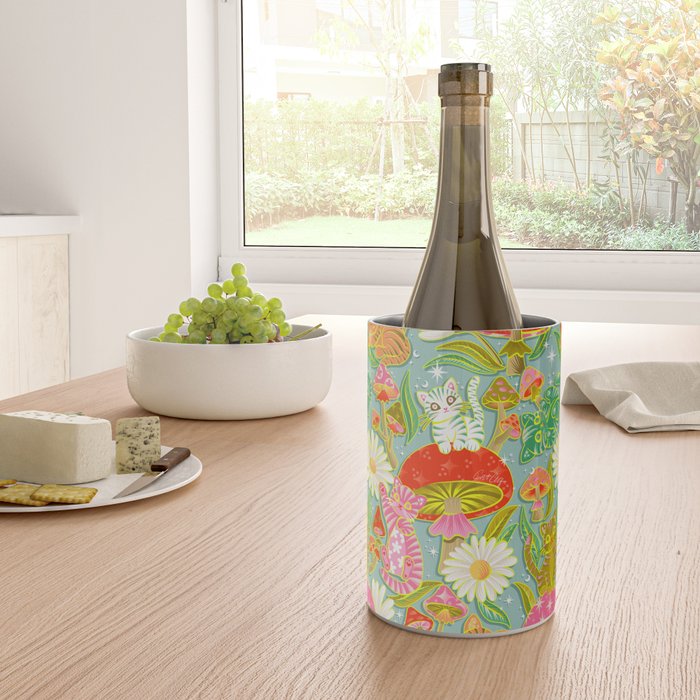 Kittens & Shrooms - Electric on Blue Wine Chiller Gallery Image 4