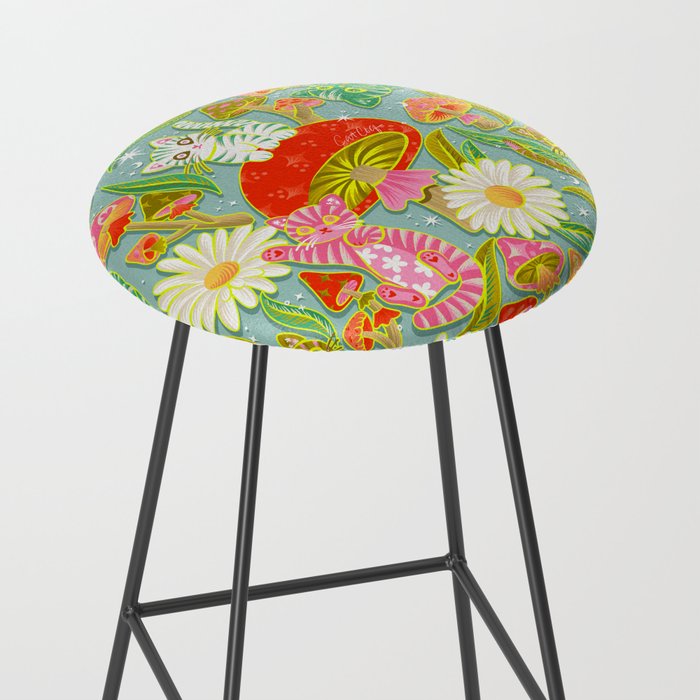 Kittens & Shrooms - Electric on Blue Stool Gallery Image 2