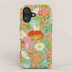 Kittens & Shrooms - Electric on Blue iPhone Case Gallery Image 1