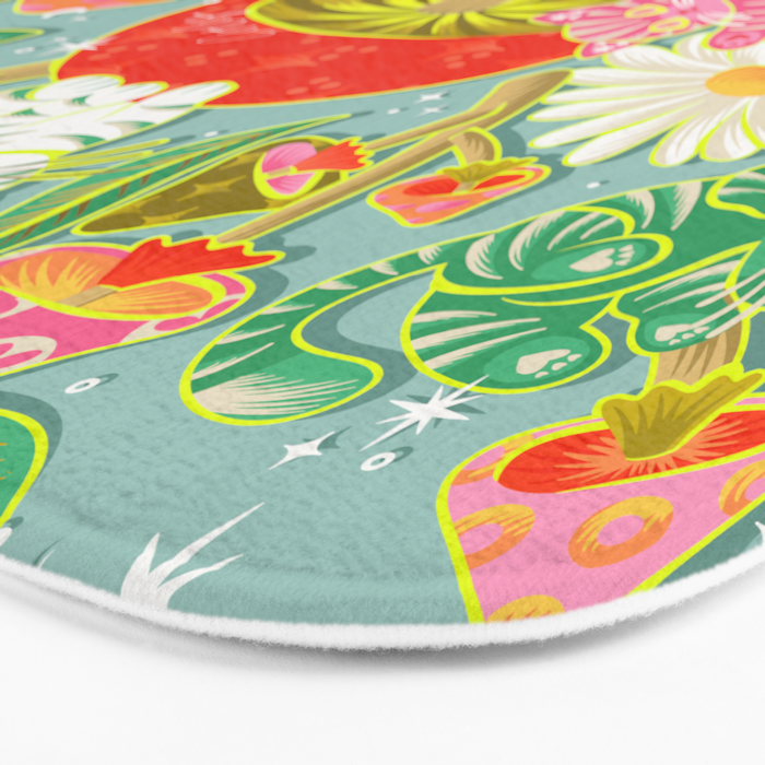 Kittens & Shrooms - Electric on Blue Bath Mat Gallery Image 3