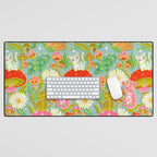Kittens & Shrooms - Electric on Blue Desk Mat Gallery Image 1