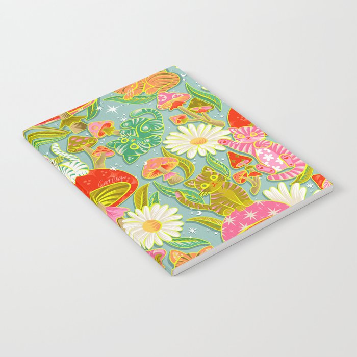 Kittens & Shrooms - Electric on Blue Notebook Gallery Image 1