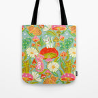 Kittens & Shrooms - Electric on Blue Tote Bag Gallery Image 1