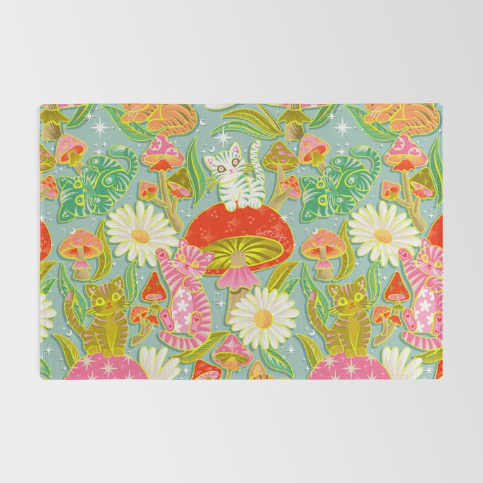 Kittens & Shrooms - Electric on Blue Rug Gallery Image 2