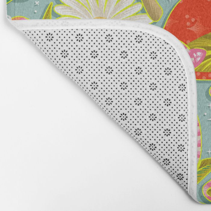 Kittens & Shrooms - Electric on Blue Bath Mat Gallery Image 2