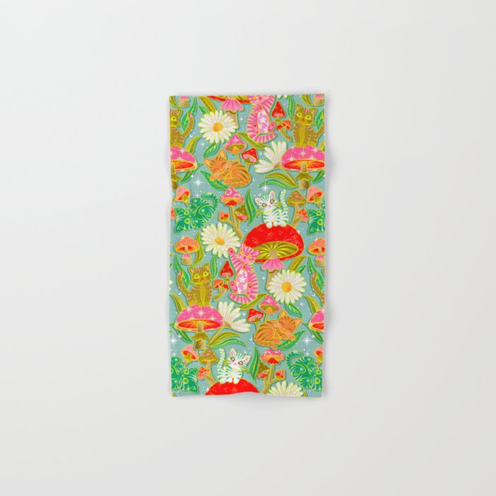 Kittens & Shrooms - Electric on Blue Bath Towel Gallery Image 1