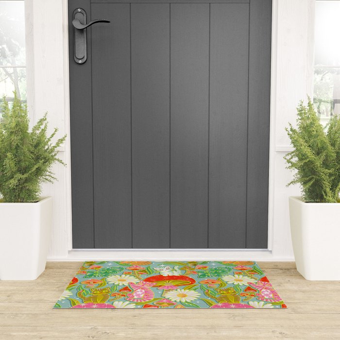 Kittens & Shrooms - Electric on Blue Welcome Mat Gallery Image 3